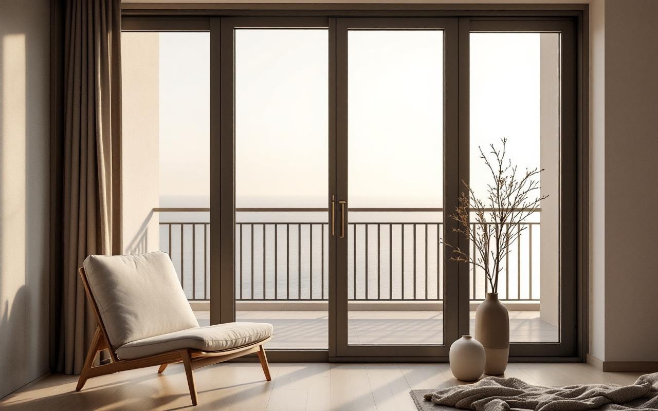 Coastal Batumi apartment with anodized aluminum sliding system and sea view in distance